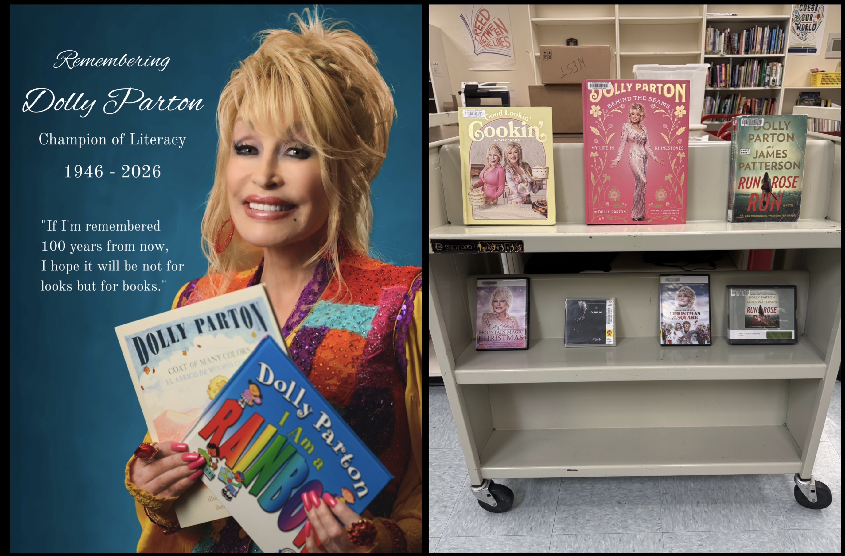 A photo of a Dolly Parton display