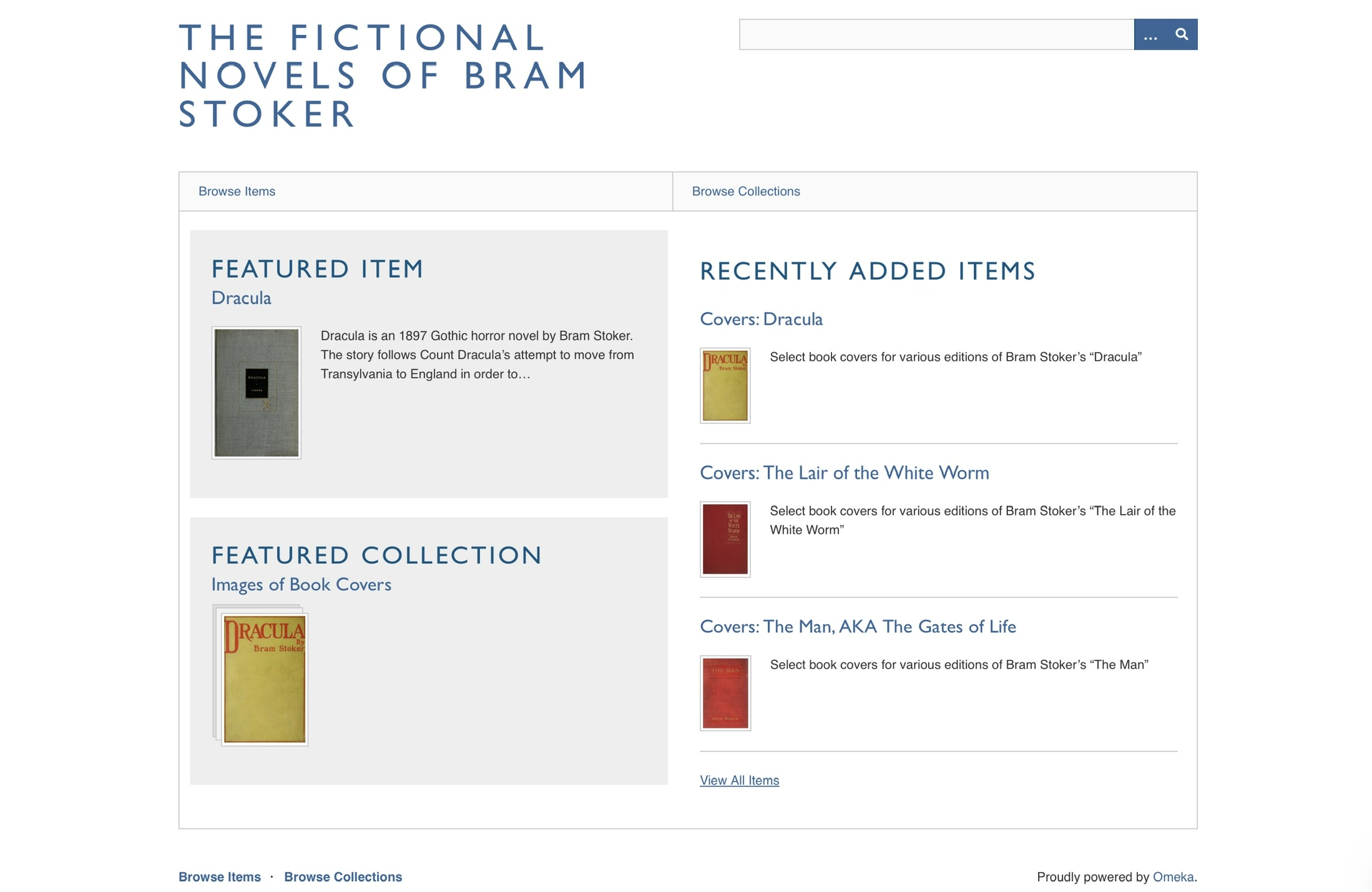 A screenshot of a digital library for Bram Stoker's Novels